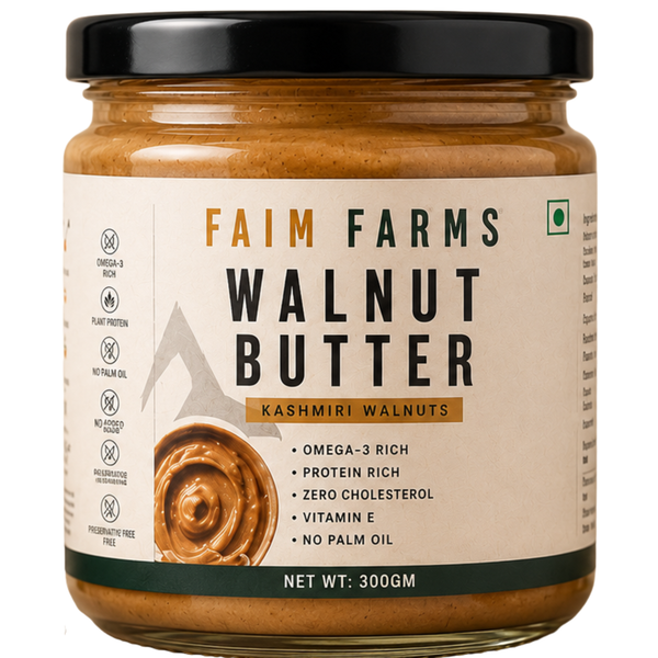 Walnut Butter 300g | Plant based omega 3 | No Palm oil | Kashmir Walnuts | Creamy Spread for Protein | Stone ground | Natural Nuts | Keto butter | Faim Farms