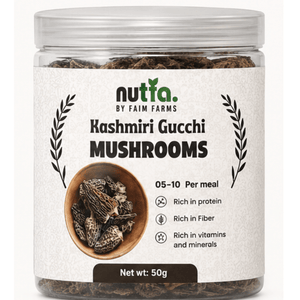 Kashmiri Gucchi Mushrooms (Morel Mushrooms) | Premium Wild Dried Morels from Kashmir | Faim Farms Gucchi mushroom | Natural Gourmet Himalayan Mushrooms | 50g