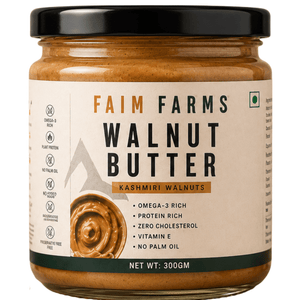 Walnut Butter 300g | Plant based omega 3 | No Palm oil | Kashmir Walnuts | Creamy Spread for Protein | Stone ground | Natural Nuts | Keto butter | Faim Farms