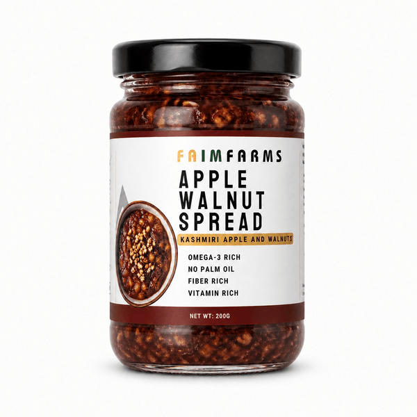 Faim Farms Apple Spread with Walnuts 200g | Kashmiri Apple Walnut Jam | No Palm Oil| Omega 3 Rich Healthy Fruit Spread for Bread, Toast, Roti & Pancakes