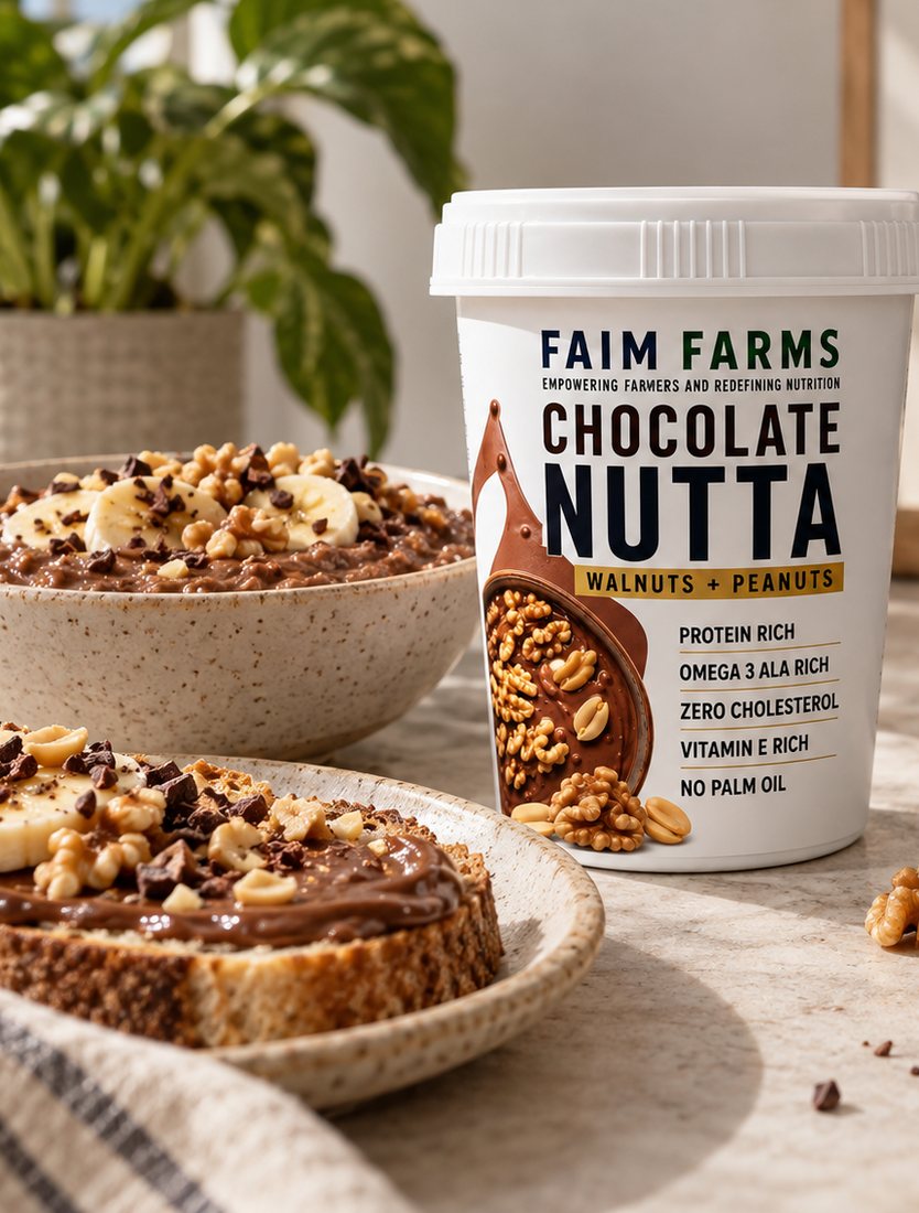 Chocolate Nutta with oats and toast topped with banana and walnuts